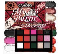 CAHOTO 15 Colors Black & Red Halloween SFX Matte Glitter Eyeshadow Palette | Smoky Black Blood Red Green Pink Grey White Shimmer Metallic Eye Shadow for Goth, Clown, Vampire, Christmas Cosplay Makeup