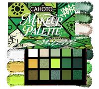 CAHOTO 15 Colors Green Halloween SFX Matte Glitter Eyeshadow Palette | Highly Pigmented Bright Dark Lime Ogre Emerald Green Yellow Shimmer Metallic Eye Shadow for Forest Christmas Cosplay Makeup