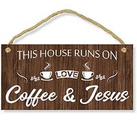 CAHUNXIE Panneau de café - Décoration de bar - Plaque de cuisine rustique en bois à suspendre - 12,7 x 25,4 cm - Décoration murale de bureau « Good Days Start with Coffee & Jesus »