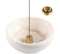 Cahzfie Porte Encens de Luxe en Marbre Naturel Africain, Support Encensoir, Bruleur Encens Robuste, Idéal pour la Méditation, Détente, Facile à Nettoyer (Onyx White)