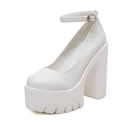 CAIAO Nouvelles Femmes Hautes Talons Fashion Rond Toe Talon épais-White,38