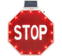 Caibendss Panneau d'arrêt Solaire 24"/30", Grand Panneau d'avertissement réfléchissant à LED pour autoroute, Panneau d'arrêt octogonal, Cadre métallique Robuste, étanchéité IP65 24IN-1