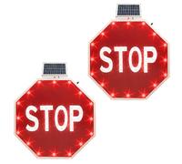 Caibendss Panneau d'arrêt Solaire 24"/30", Grand Panneau d'avertissement réfléchissant à LED pour autoroute, Panneau d'arrêt octogonal, Cadre métallique Robuste, étanchéité IP65 30IN-2