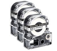 Caidi compatibles Epson SS12KW de remplacement pour LK-4WBN LC-4WBN4 AS12KW 12 mm pour LabelWorks lW-K400 LW-400 LW-300 LW-600 LW-1000P KingJim TepraPro Noir sur blanc (Noir sur Blanc, Pack de 3)