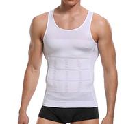 Caidi Homme Débardeur Gainant Maillots de Corps Tank Gilet de Sport Amincissante T-Shirt sans Manche Haut Ventre Plat Musculation Veste (L, Blanc)