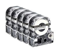 caidi Ruban pour Étiqueteuse Compatible S12KW LC-4WBN Ruban 12mm x 8m pour LabelWorks LW-300 LW-300L LW-400 LW-500 LW-600P Etiqueteuses (Noir sur Blanc, Pack de 5)