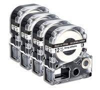 caidi Ruban pour Étiqueteuse Compatible S12KW LC-4WBN Ruban 12mm x 8m pour LabelWorks LW-300 LW-300L LW-400 LW-500 LW-600P Etiqueteuses (Noir sur Blanc, Pack de 4)