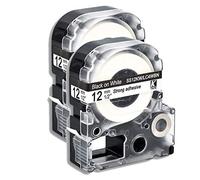 caidi Ruban pour Étiqueteuse Compatible S12KW LC-4WBN Ruban 12mm x 8m pour LabelWorks LW-300 LW-300L LW-400 LW-500 LW-600P Etiqueteuses (Noir sur Blanc, Pack de 2)