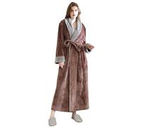 CaiDieNu Robe De Chambre Femme Polaire Longue Peignoir Robe d Interieur Hiver Chaude Doux Microfibre Flanelle - Brun - M