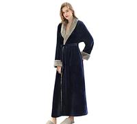 CaiDieNu Robe De Chambre Femme Polaire Longue Peignoir Robe d interieur Hiver Chaude Doux Microfibre Flanelle - Bleu marine -M