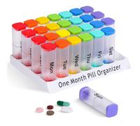 CAidRE Pilulier mensuel 2 fois par jour - Pilulier 28 jours matin et soir, étui transparent pour vitamines, suppléments, médicaments - Organiseur quotidien pour la maison et les voyages