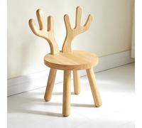 CAIEJSAEN Chaise Enfant Bois, 45 x Ø 26 cm, Tabouret Massif pour Chambre d'enfant, Tabouret Enfant sur Pied en Bois avec Dossier profilé et Pieds en Caoutchouc antidérapants (Geweihe)