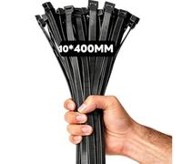 Caiery 100pcs 10mmx400mm Très Grand Serre Cable,Attaches de Câbles Robustes，Colson Noir,Serflex Noir,Nylon Zip Ties