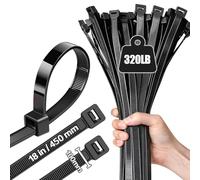 Caiery 100pcs 10mmx450mm Très Grand Serre Cable,Attaches de Câbles Robustes，Colson Noir,Serflex Noir,Nylon Zip Ties