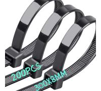 Caiery 200pcs 300mmx8mm Très Grand Serre Cable,Attaches de Câbles Robustes，Colson Noir,Serflex Noir,Nylon Zip Ties