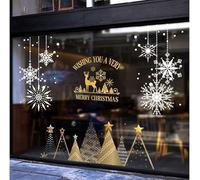 Caiery Lot de 300 Autocollants de Fenêtre de Noël - Renne et Flocons de Neige, Décoration Statique en PVC, Fantastiques Stickers pour Vitres