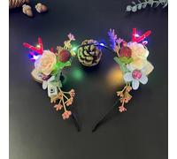 Caiguoer Bandeau de Noël à fleurs LED - Bandeau lumineux en bois de bois de bois pour femme (lumières colorées - rouge-A)