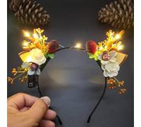 Caiguoer Bandeau de Noël à fleurs LED pour femme (lumières chaudes-marron)