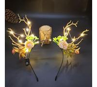 Caiguoer Bandeau de Noël lumineux à DEL avec fleurs pour femme (lumières chaudes-B)