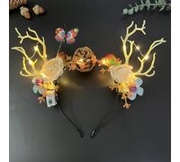 Caiguoer Bandeau de Noël lumineux à LED avec bois d'élan pour femme (lumières chaudes)