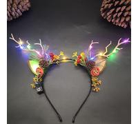 Caiguoer Bandeau de Noël lumineux à LED avec fleurs pour femme (lumières colorées-B)