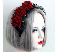Caiguoer Bandeau gothique Lolita en dentelle noire et rose rouge pour femme