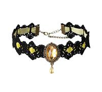 Caiguoer collier dentelle noire collier pendentif en cristal velours Vintage bijoux gothique fleur creuse Choker accessoires d’halloween pour femmes et filles (F)