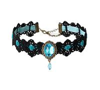 Caiguoer collier dentelle noire collier pendentif en cristal velours Vintage bijoux gothique fleur creuse Choker accessoires d’halloween pour femmes et filles (E)