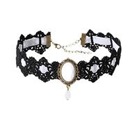 Caiguoer collier dentelle noire collier pendentif en cristal velours Vintage bijoux gothique fleur creuse Choker accessoires d’halloween pour femmes et filles (B)