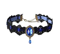 Caiguoer collier dentelle noire collier pendentif en cristal velours Vintage bijoux gothique fleur creuse Choker accessoires d’halloween pour femmes et filles (D)