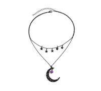 Caiguoer Collier gothique en alliage noir avec pendentif en forme de croix, étoile et lune, accessoire d'Halloween pour femmes et filles, taille unique, Métal (B)