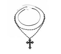 Caiguoer Collier gothique en alliage noir avec pendentif en forme de croix, étoile et lune, accessoire d'Halloween pour femmes et filles, taille unique, Métal (C)