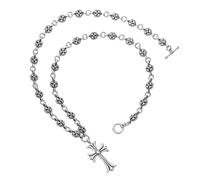 Caiguoer Collier gothique en argent vintage avec croix gravée fleur croix collier collier Halloween accessoire pour femmes et filles