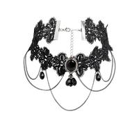 Caiguoer Collier gothique en dentelle noire avec pendentif en cristal punk foncé Accessoires d'Halloween pour femmes et filles, Métal