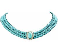 Caiguoer Collier ras du cou en cristal turquoise avec perles pour femmes et filles
