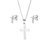 Caiguoer Croix Collier et Boucles D'Oreilles Ensemble Or/Argent Crucifié Collier Bijoux pour Femmes, taglia unica, Métal
