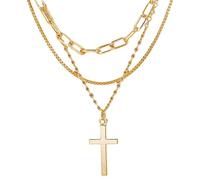 Caiguoer Croix Collier Or Layered Collier Croix Collier Bijoux pour Femmes, taglia unica, Métal