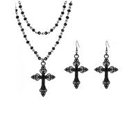 Caiguoer Ensemble collier et boucles d'oreilles avec croix gothique - Collier ras du cou - Noir - Bijoux d'Halloween pour femme, taille unique, Acrylique