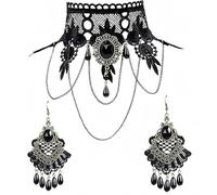 Caiguoer Ensemble collier et boucles d'oreilles gothique noir collier ras du cou Halloween bijoux pour femme