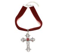 Caiguoer Gothique Argent Vintage Croix Collier Grand Gravé Fleur Croix Collier Halloween Accessoires pour Femmes et Filles, Métal