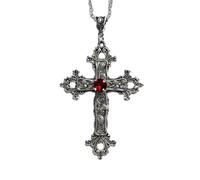 Caiguoer Gothique Argent Vintage Croix Collier Grand Gravé Fleur Croix Collier Halloween Accessoires pour Femmes et Hommes, Métal