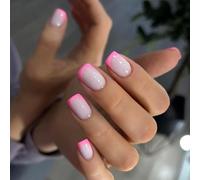 Caiguoer Lot de 24 faux ongles carrés à presser pour femmes et filles - Rouge rose