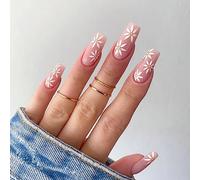 Caiguoer Lot de 24 faux ongles carrés en forme de fleur pour femme et fille