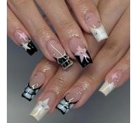 Caiguoer Lot de 24 faux ongles carrés en forme d'étoile pour femmes et filles