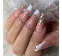 Caiguoer Lot de 24 faux ongles carrés longs à presser pour femmes et filles (A)