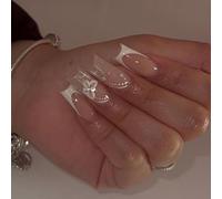 Caiguoer Lot de 24 faux ongles carrés longs à presser pour femmes et filles (C)