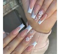 Caiguoer Lot de 24 faux ongles carrés longs à presser pour femmes et filles (D)