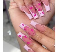 Caiguoer Lot de 24 faux ongles carrés longs à presser pour femmes et filles (E)