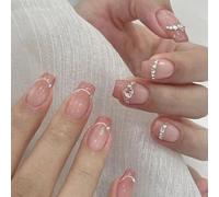 Caiguoer Lot de 24 faux ongles carrés mi-longs en cristal à presser pour femmes et filles (A)