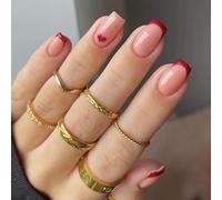 Caiguoer Lot de 24 faux ongles carrés rouges à bord français pour femmes et filles